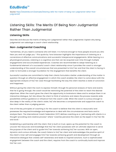 Benefits of Non-Judgmental Listening Skills