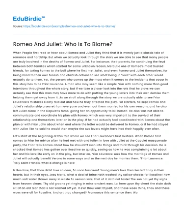 Romeo And Juliet: Who Is To Blame?