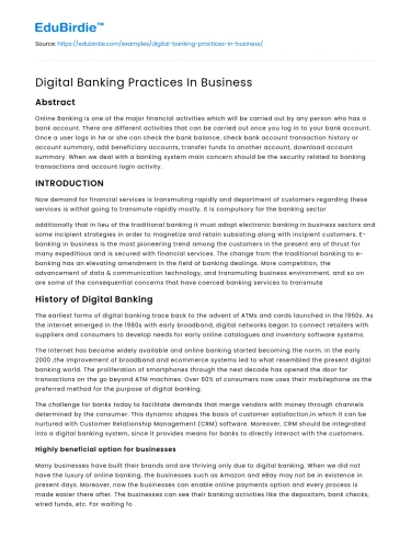 Digital Banking Practices In Business