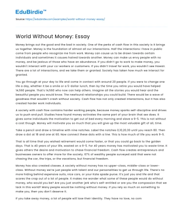 World Without Money: Essay