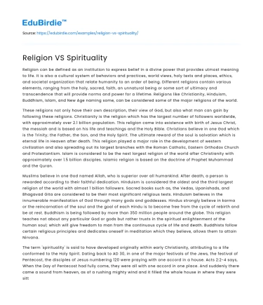 Religion VS Spirituality