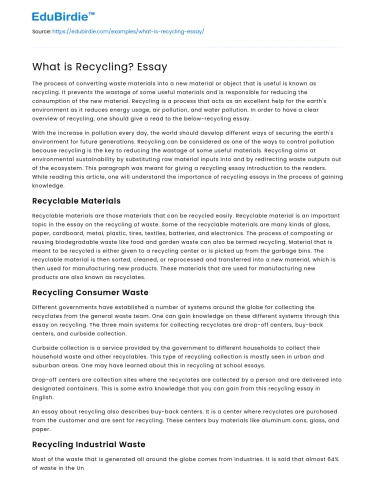 What is Recycling? Essay