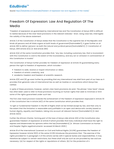Freedom Of Expression: Law And Regulation Of The Media