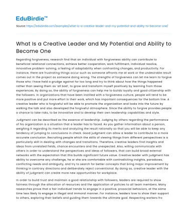 What Is a Creative Leader and My Potential and Ability to Become One