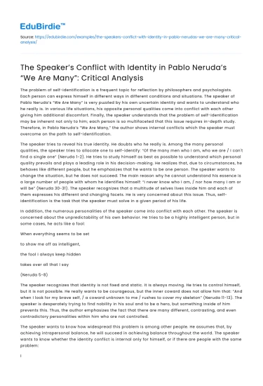 Identity conflict in Pablo Neruda’s “We Are Many”: Critical Analysis