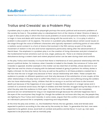 Troilus and Cressida’ as a Problem Play