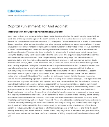 Capital Punishment: For And Against