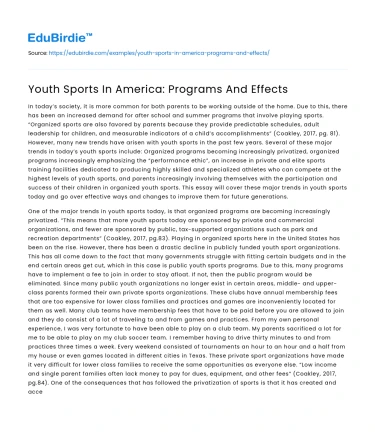 Youth Sports In America: Programs And Effects