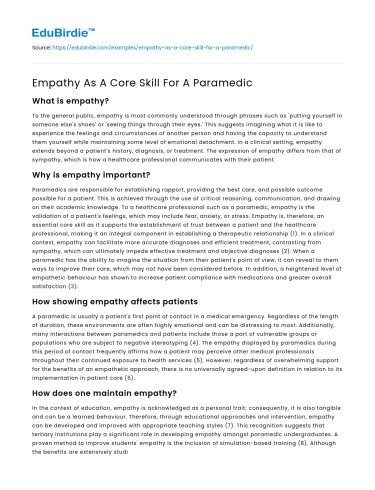 Empathy As A Core Skill For A Paramedic