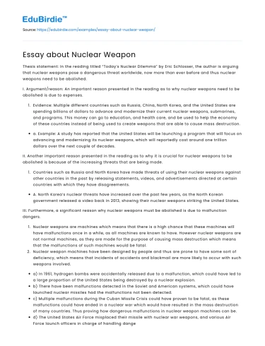 Essay about Nuclear Weapon
