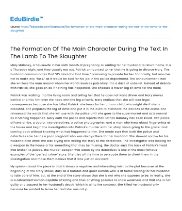 Main Character Development in “Lamb to the Slaughter”
