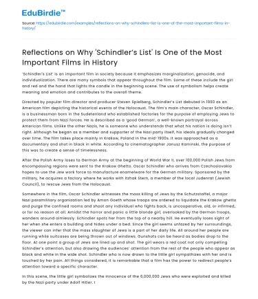Importance of ‘Schindler’s List’ in History