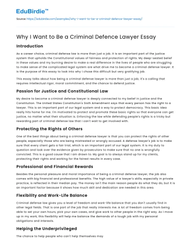 Why I Want to Be a Criminal Defence Lawyer Essay