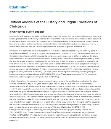 Critical Analysis of the History and Pagan Traditions of Christmas