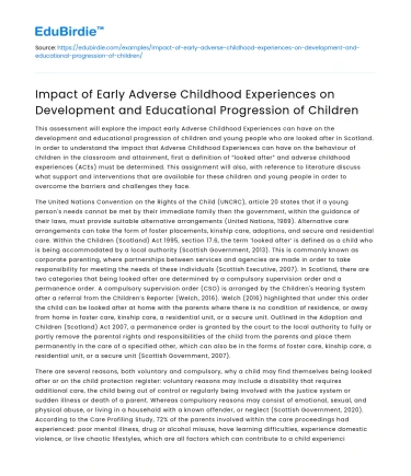 Impact of Early Adverse Childhood Experiences on Development and Education