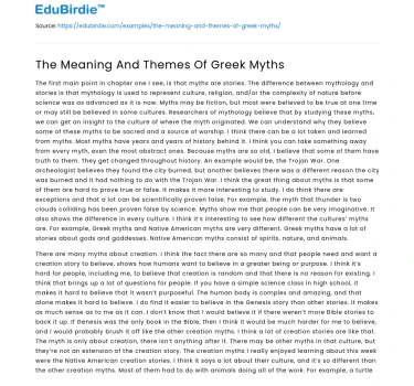 The Meaning And Themes Of Greek Myths