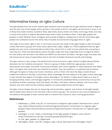 Informative Essay on Igbo Culture