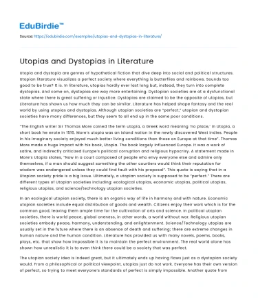 Utopias and Dystopias in Literature
