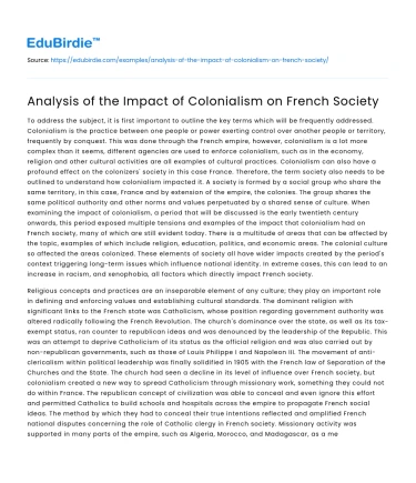 Analysis of the Impact of Colonialism on French Society
