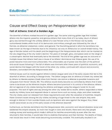 Cause and Effect Essay on Peloponnesian War