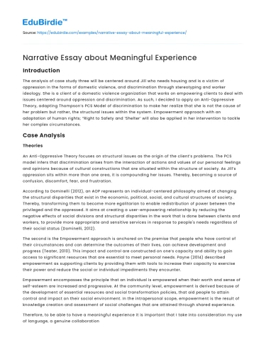 Narrative Essay about Meaningful Experience