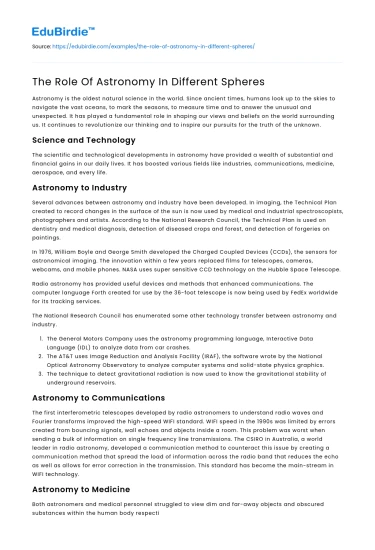 The Role Of Astronomy In Different Spheres