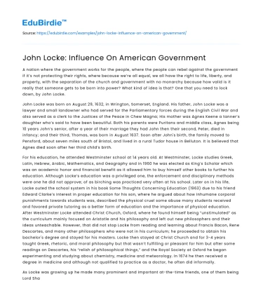 John Locke: Influence On American Government