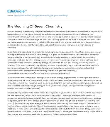 The Meaning Of Green Chemistry