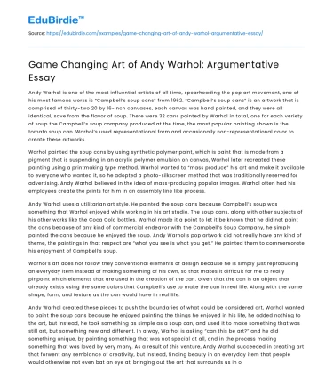 Game Changing Art of Andy Warhol: Argumentative Essay