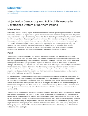 Political Philosophy in Northern Ireland’s Majoritarian Democracy