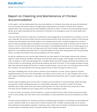 Report on Cleaning and Maintenance of Chicken Accommodation