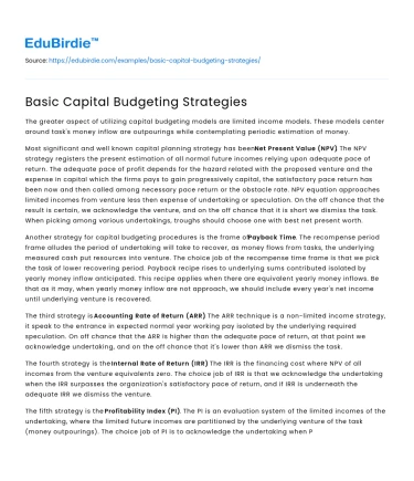 Basic Capital Budgeting Strategies