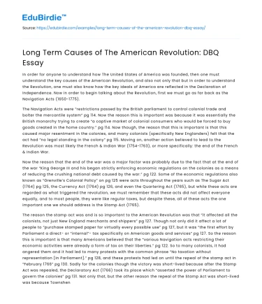 Deep-Rooted Causes of the American Revolution