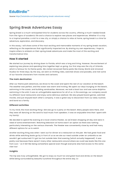 Spring Break Adventures Essay