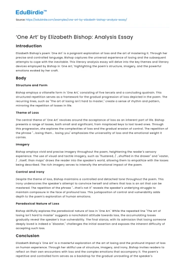 ‘One Art’ by Elizabeth Bishop: Analysis Essay