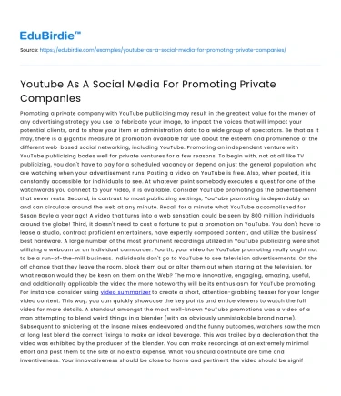 Youtube As A Social Media For Promoting Private Companies