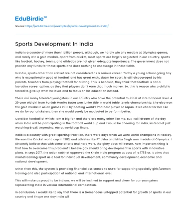 Sports Development In India