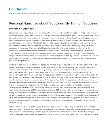 Personal Narrative about Vaccines: My Turn on Vaccines