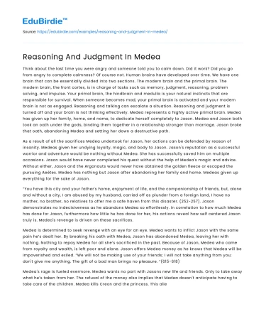 Reasoning And Judgment In Medea