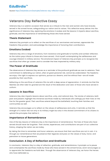 Veterans Day Reflective Essay