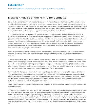 Marxist Analysis of the Film ‘V for Vendetta’