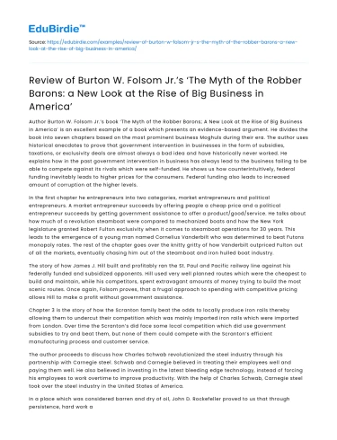 “The Myth Of The Robber Barons” Summary