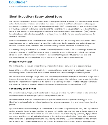 Short Expository Essay about Love