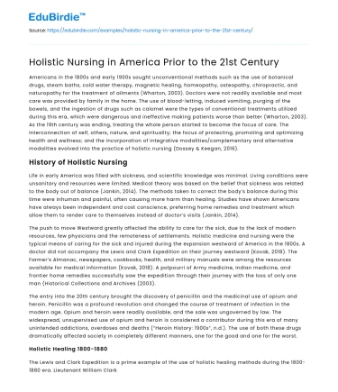 Holistic Nursing in America Prior to the 21st Century