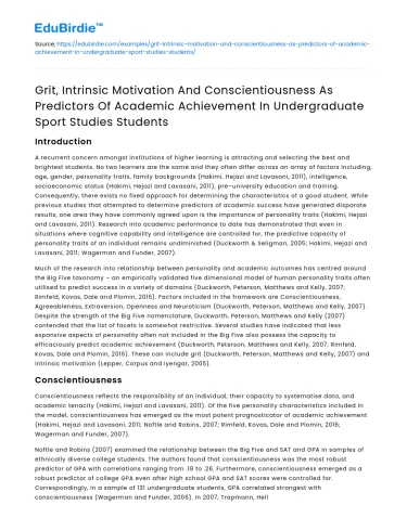 Grit, Motivation, and Conscientiousness in Academic Achievement