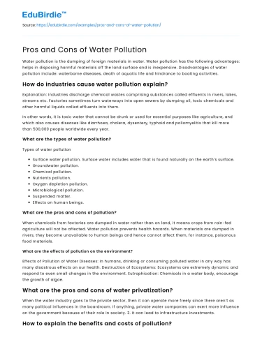 Pros and Cons of Water Pollution