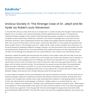 Anxiety in ‘Dr Jekyll and Mr Hyde’