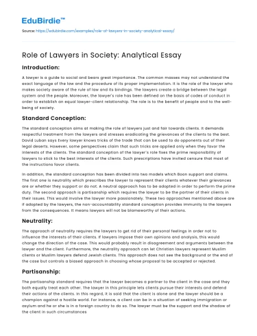 Role of Lawyers in Society: Analytical Essay