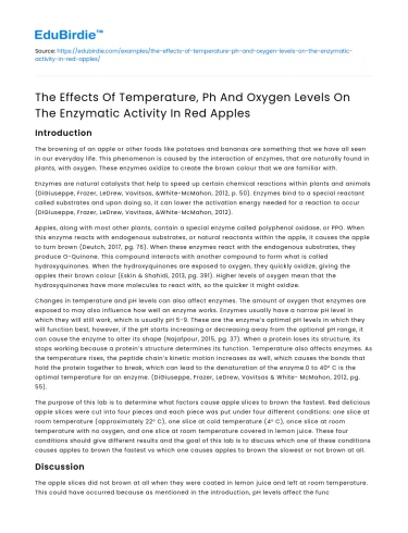 Temperature, pH, and Oxygen Effects on Enzymatic Activity in Red Apples