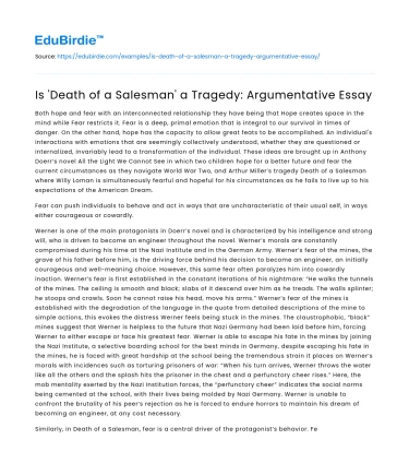 Is ‘Death of a Salesman’ a Tragedy: Argumentative Essay